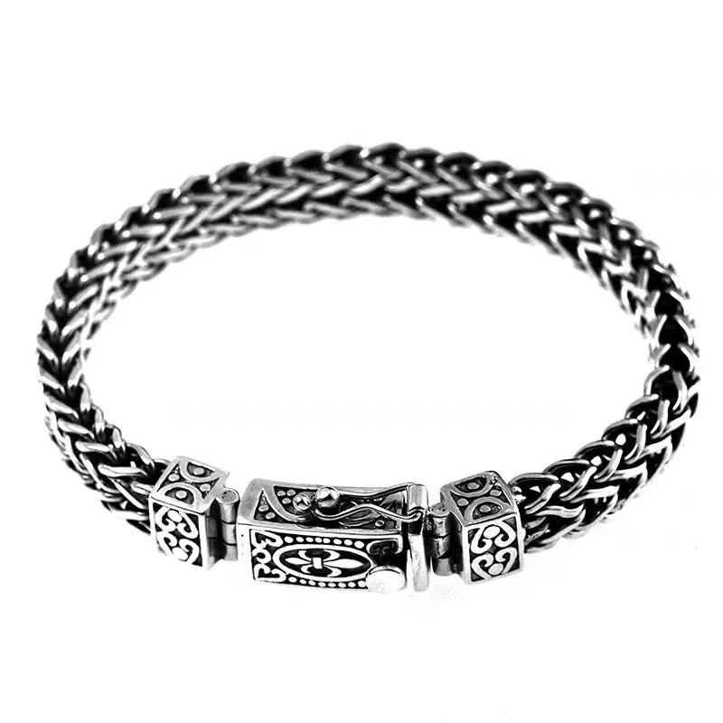 KIMLUD, New Silver Color Hand Woven Rope Twists Pattern Fashion Bracelets for Women Men Retro Couple Jewelry, KIMLUD Womens Clothes