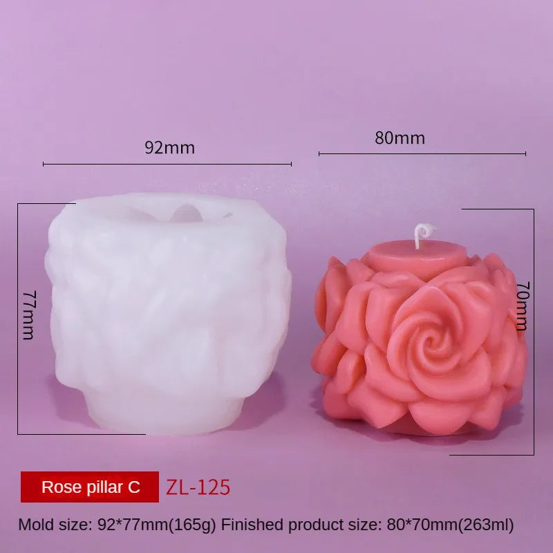 3D Rose Pillar Candle Silicone Mold Handmade Valentine's Day Flower Bouquet Soap Gypsum Resin Molds Wedding Decor Crafts Gifts - KIMLUD