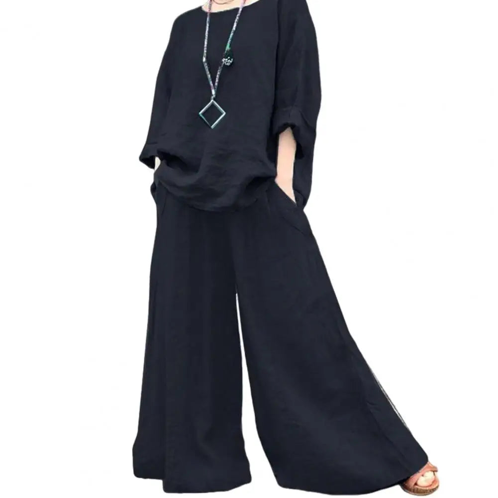 pant sets Spring Suit Stylish Women's Cotton Linen Suit Set Long Sleeve Shirt Wide Leg Trousers for Spring Summer Autumn Casual