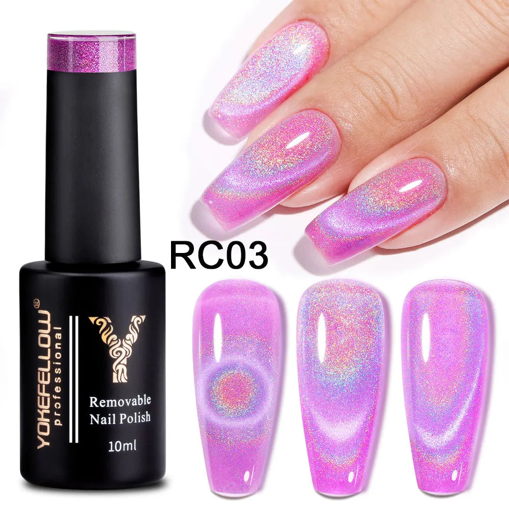 KIMLUD, YOKEFELLOW 10ml 9D Cat Magnetic Gel Polish Semi Permanent Soak Off  Rainbow Glitter Nail Gel Polish UV Gel Varnish For Manicure, RC03, KIMLUD APPAREL - Womens Clothes