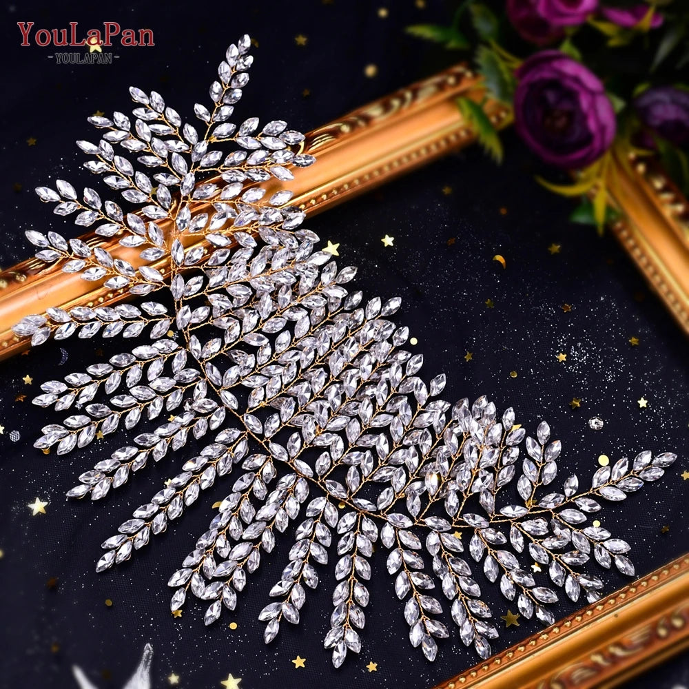 KIMLUD, YouLaPan HP435 Wedding Tiara Crystal Bridal Headband Women Hair Crown Bridal Hair Accessories Bride Headpieces for Party Banquet, HP238-G, KIMLUD APPAREL - Womens Clothes