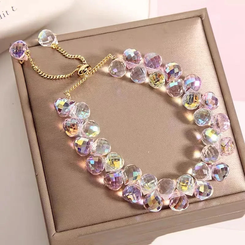 CARLIDANA New Artificial Austria Crystal Bracelet Fashion Shiny Stone Beads Elasticity Rope Strand Bracelets for Women Jewelry