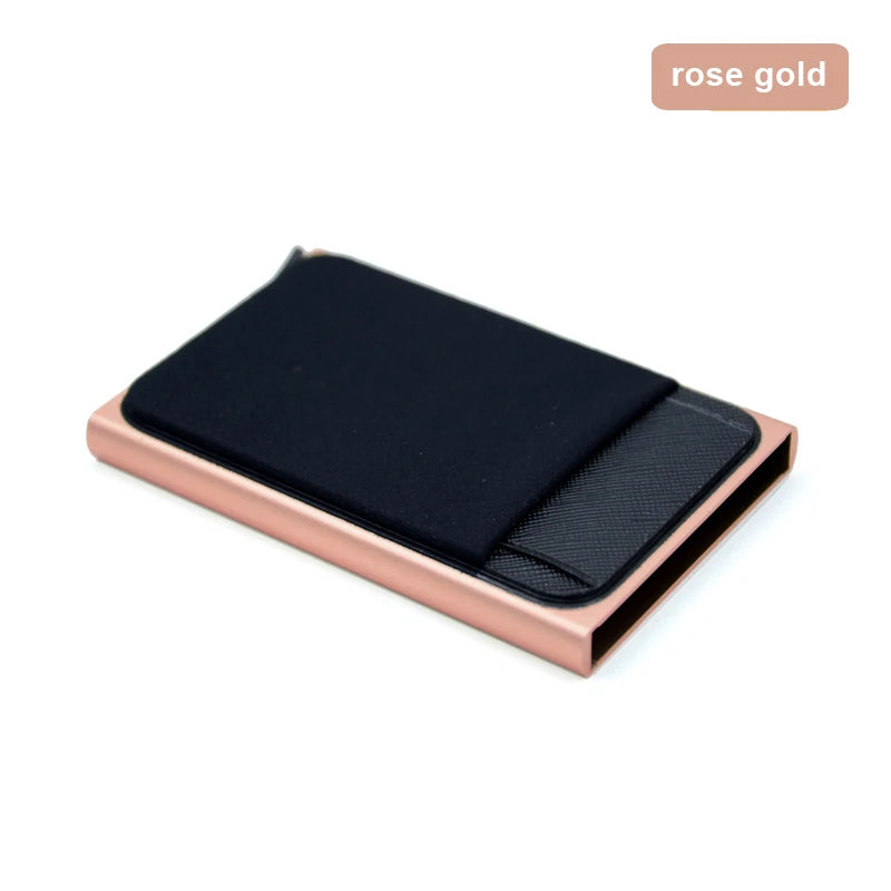 KIMLUD, Slim Aluminum Card Wallet With Elasticity Back Pouch ID Credit Card Holder Mini RFID Wallet Automatic Pop up Bank Card Case, Rose Gold, KIMLUD APPAREL - Womens Clothes