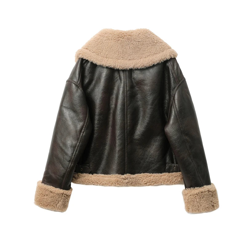 RARF 2024 Autumn winter new women's thickened warm double-sided short jacket Women's brown coat