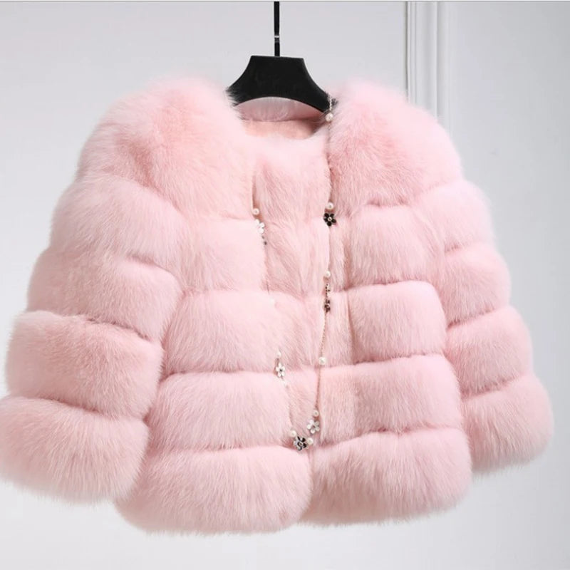 Faux Fur Short Coat Women Cropped Long Sleeve Artificial Fox Fur Jacket Women Winter Fluffy Top Thick Warm Furry Fur Outwears