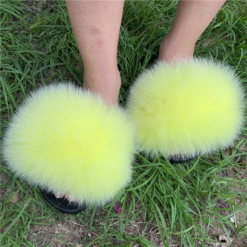 KIMLUD, New Arrival Girl Luxury Fluffy Fur Slippers Ladies Indoor Warm Furry Fur Flip Flops Women Amazing Plush Fur Slides Wholesale Hot, HS-023 / 39, KIMLUD APPAREL - Womens Clothes