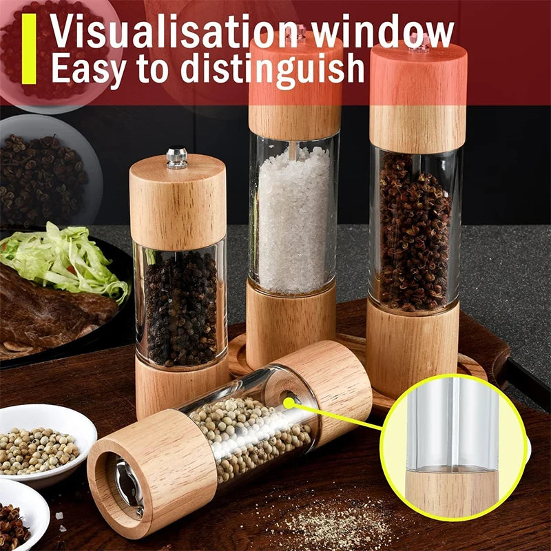 LMETJMA Premium Acrylic Salt and Pepper Grinder Set Manual Salt and Pepper Mills Wooden Shakers with Adjustable Ceramic Core 137