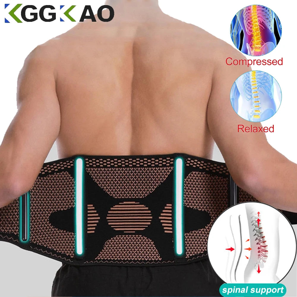 Copper Back Brace for Lower Back Pain Relief,Back Support Belt Men/Women With Adjustable Black Lumbar Support Belt for Sciatica - KIMLUD