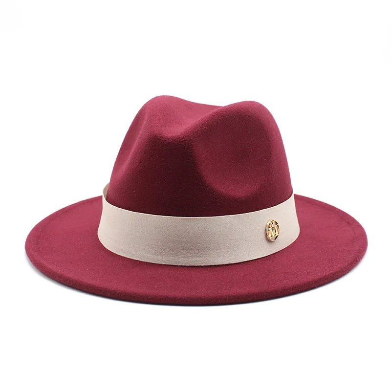 KIMLUD, New Fedora Hat For Women Winter Elegant Fashion Formal Wedding Decorate Church Cap Panama Party Jazz Hat chapeau femme, Wine red / 56-58CM, KIMLUD APPAREL - Womens Clothes