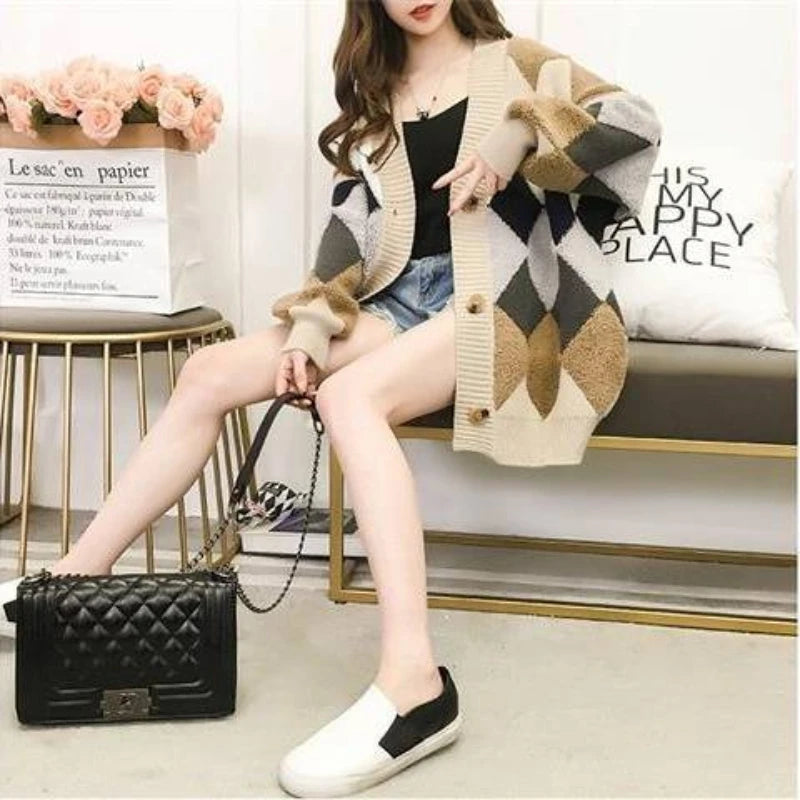 Slouchy Style Sweater Women's Cardigan Loose Autumn and Winter Korean 2023 New Style Outerwear Knitted Jacket Medium Length