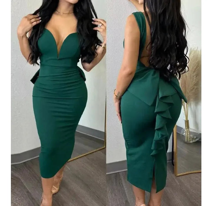 Evening Dresses for Women 2024 Sexy Woman Clothing Backless Deep V Bow Elastic Split Fashion Elegant Hip Wrap Midi Bodycon Dress