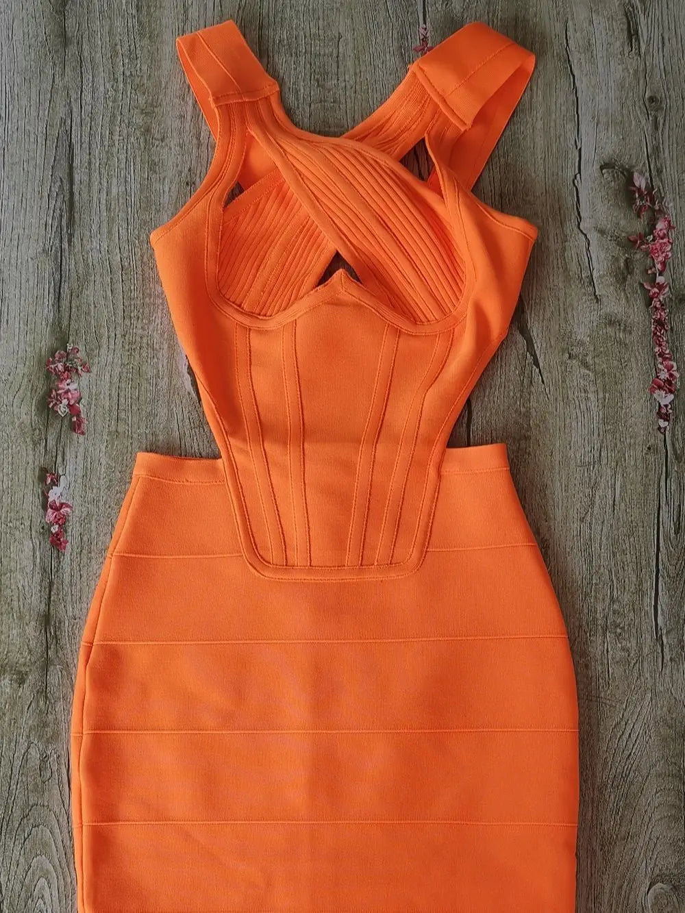 BEAUKEY Sexy Orange Hollow Keyhole Bandage Dress 2023 For Women Black Criss Cross Cut Out Bodycon Dress Halter Party Vestidos