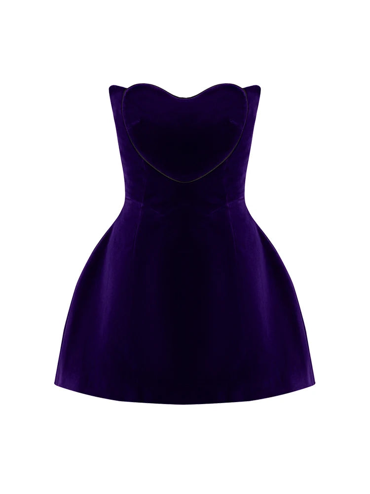 Women Celebrity New Sexy Strapless Purple Velvet Gowns Dress Elegant Mini Evening Party Club Dress