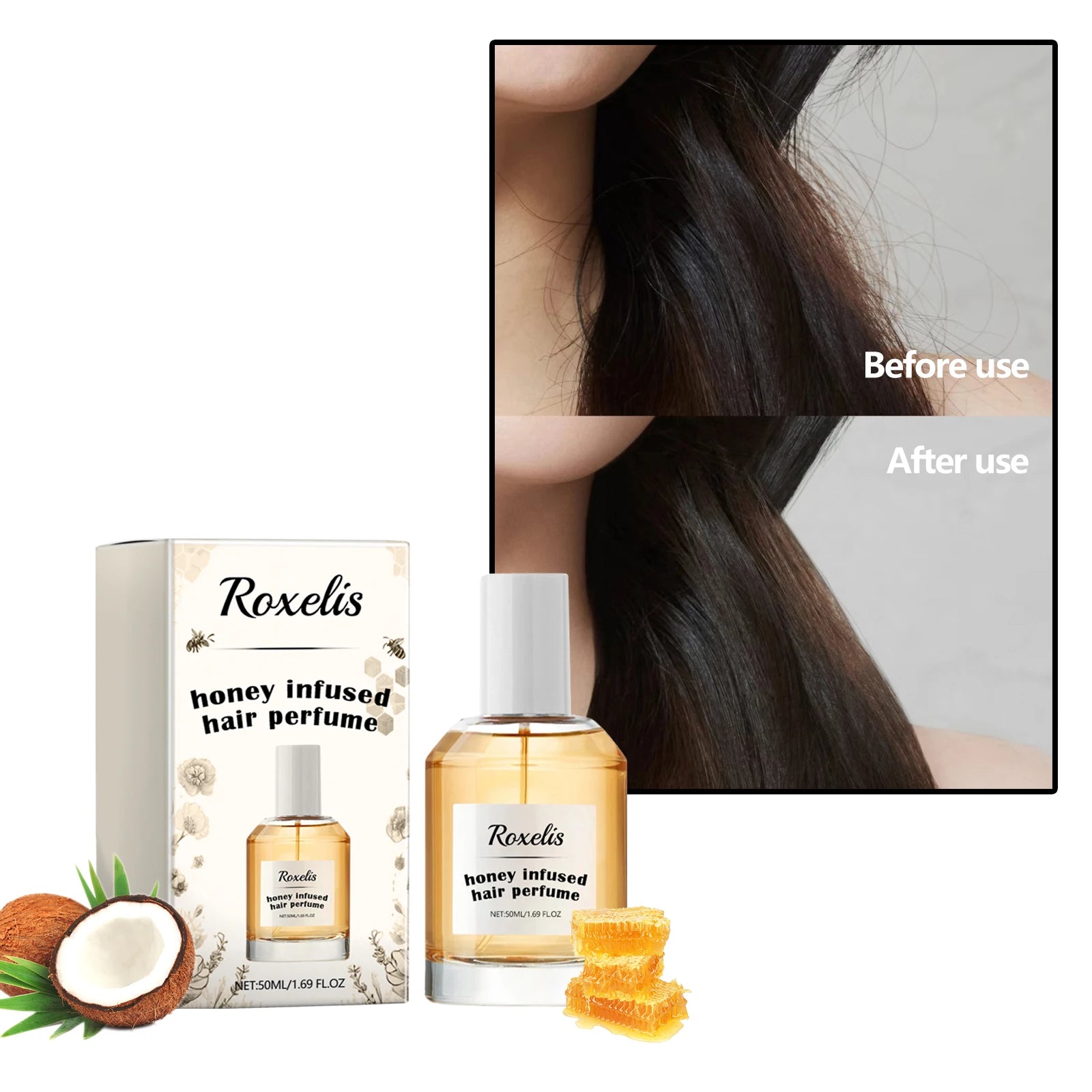 Roxelis Honey Hair Care Perfume Hair Care Fragrance Nourish and Repair Dry and Coarse Hair Moisturizing Perfume 1.69 oz - KIMLUD