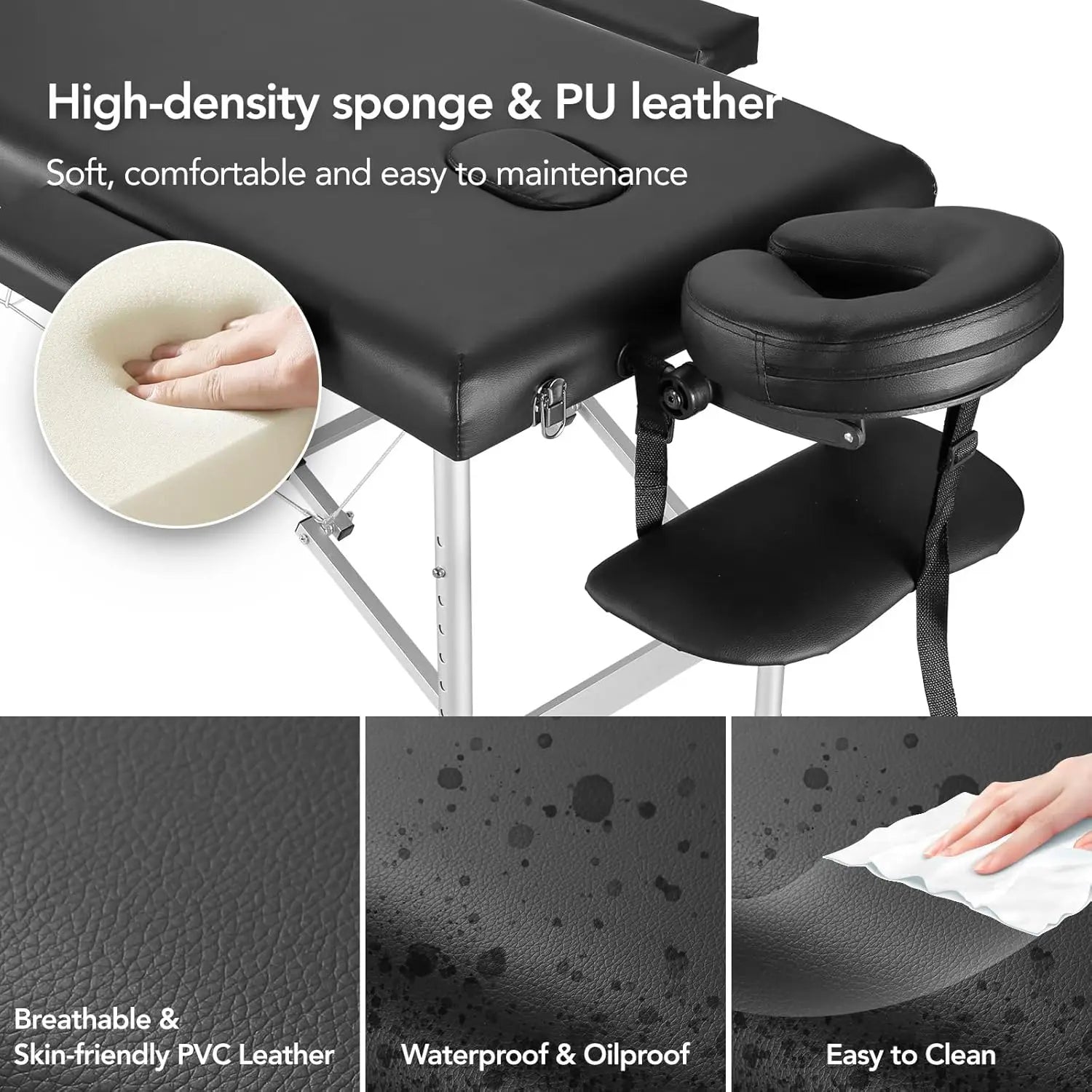 Portable Massage Table 3 Fold 23.6" Wide Height Adjustable Aluminum Massage Bed with Headrest, Armrests and Carry Bag