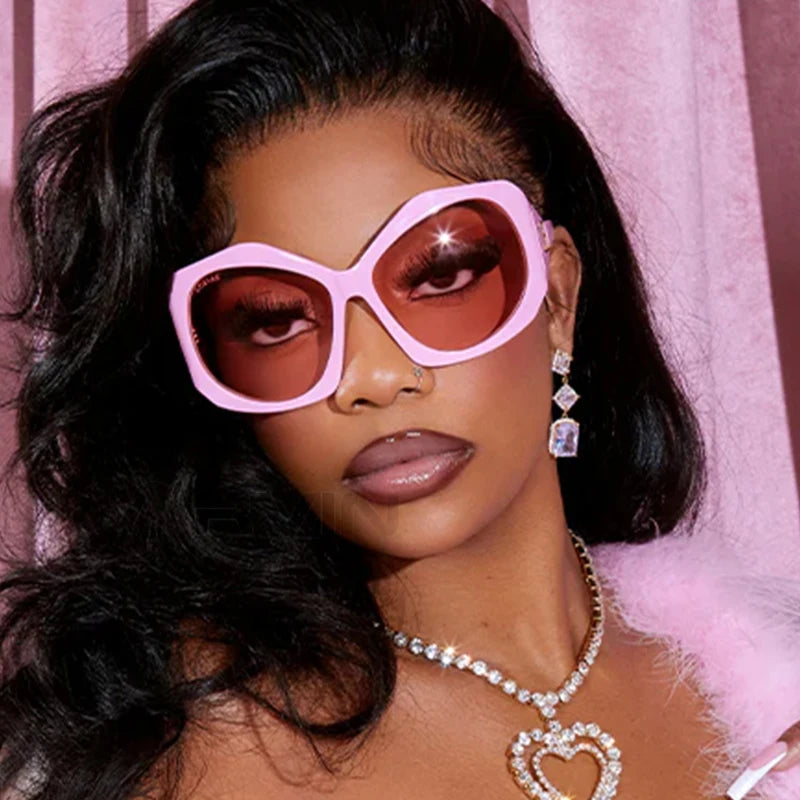 Fashion Oversized Cat Eye Pink Y2K Sunglasses Women Vintage Brand Punk Sun Glasses For Female Big Frame Shades UV400 Eyewear