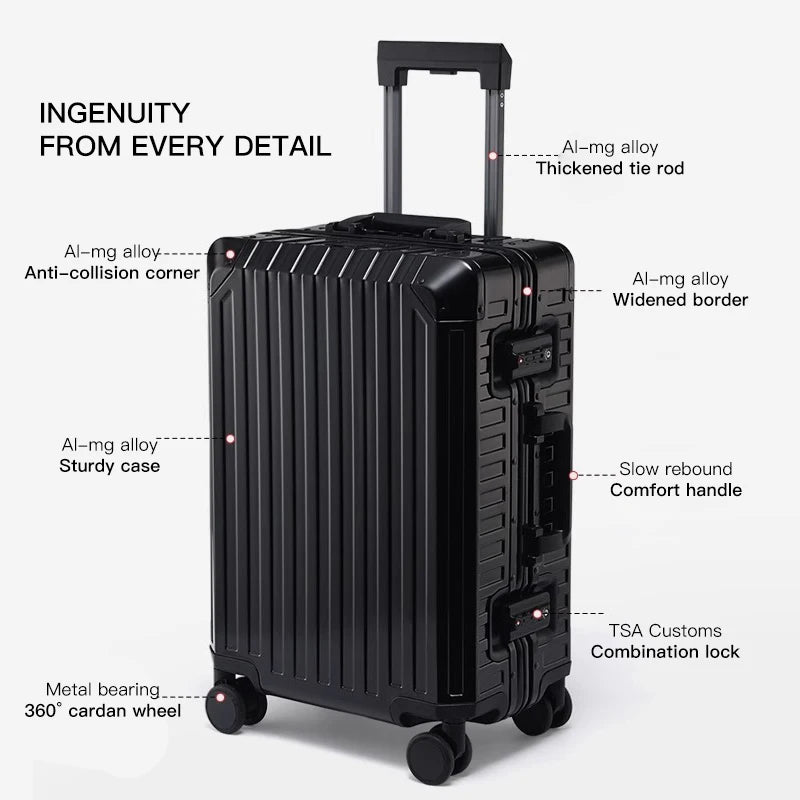 20"24"28" Inch Aluminum Trolley Suitcase Waterproof Metallic Cabin Luggage Trolly Bag With Wheels