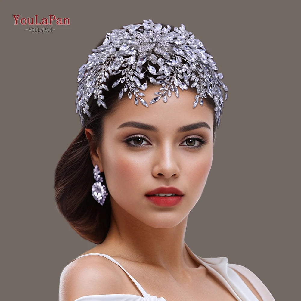 KIMLUD, YouLaPan Gorgeous Bride Tiara Women Headdress Flower Headpiece Wedding Hair Accessories Bride Headband Crystal Headwear HP420, KIMLUD Womens Clothes