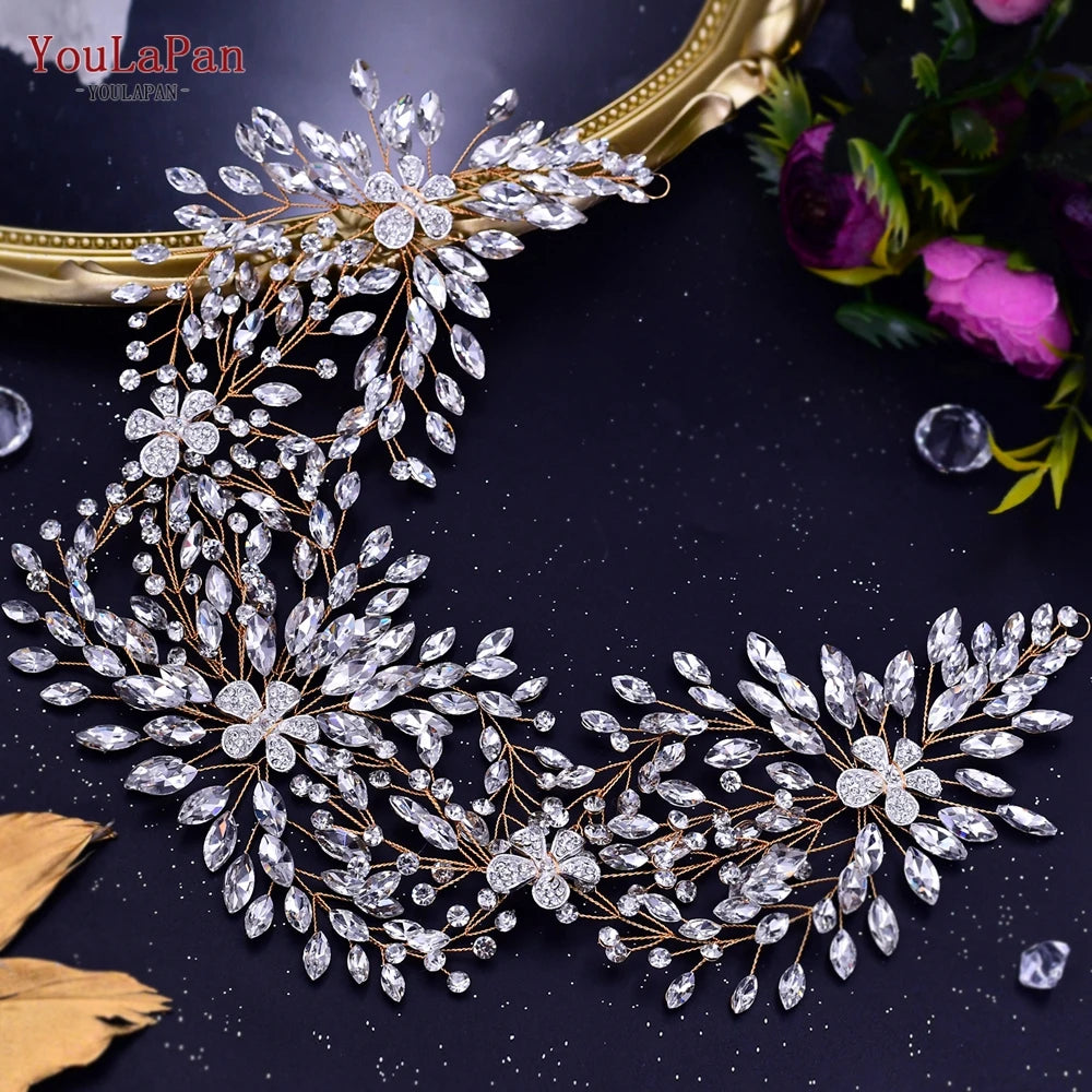 KIMLUD, YouLaPan HP435 Wedding Tiara Crystal Bridal Headband Women Hair Crown Bridal Hair Accessories Bride Headpieces for Party Banquet, HP390-G, KIMLUD APPAREL - Womens Clothes