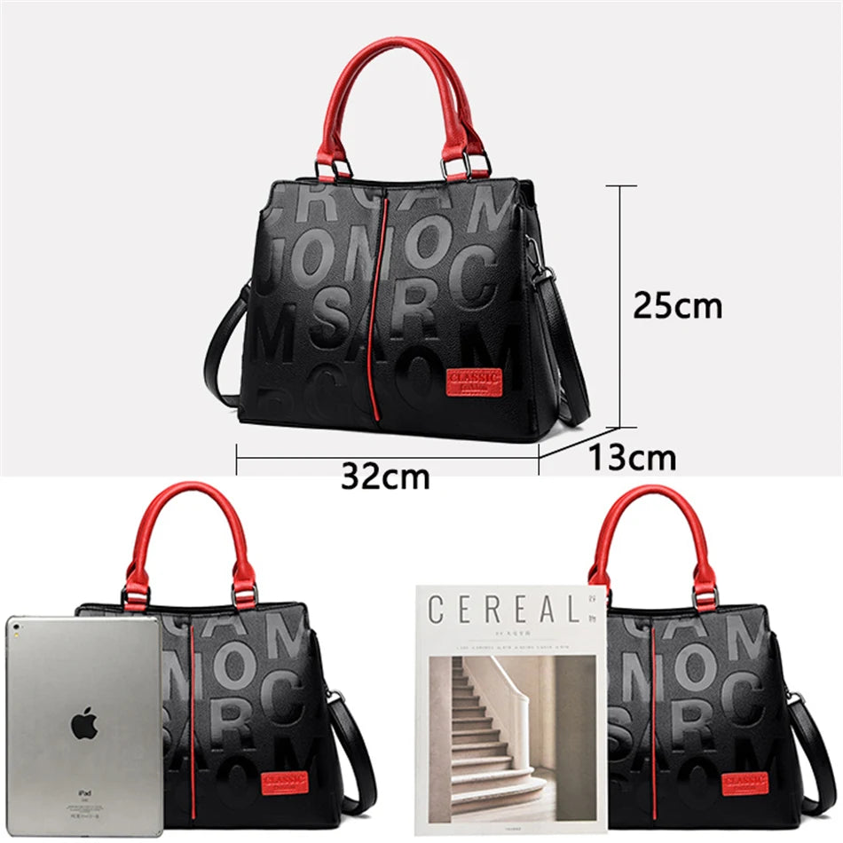 Ladies Quality Leather Letter Shoulder Bags for Women 2024 Luxury Handbags Women Bags Designer Fashion Large Capacity Tote Bag