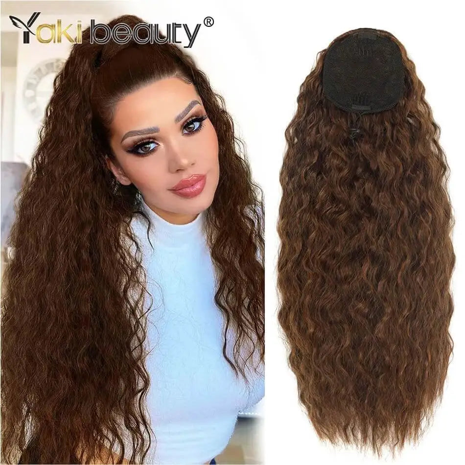 Synthetic Long Kinky Curly Ponytail 24inch Drawstring Ponytail Chip-In Hair Extension MT4/27# Wrap Around Ponytail