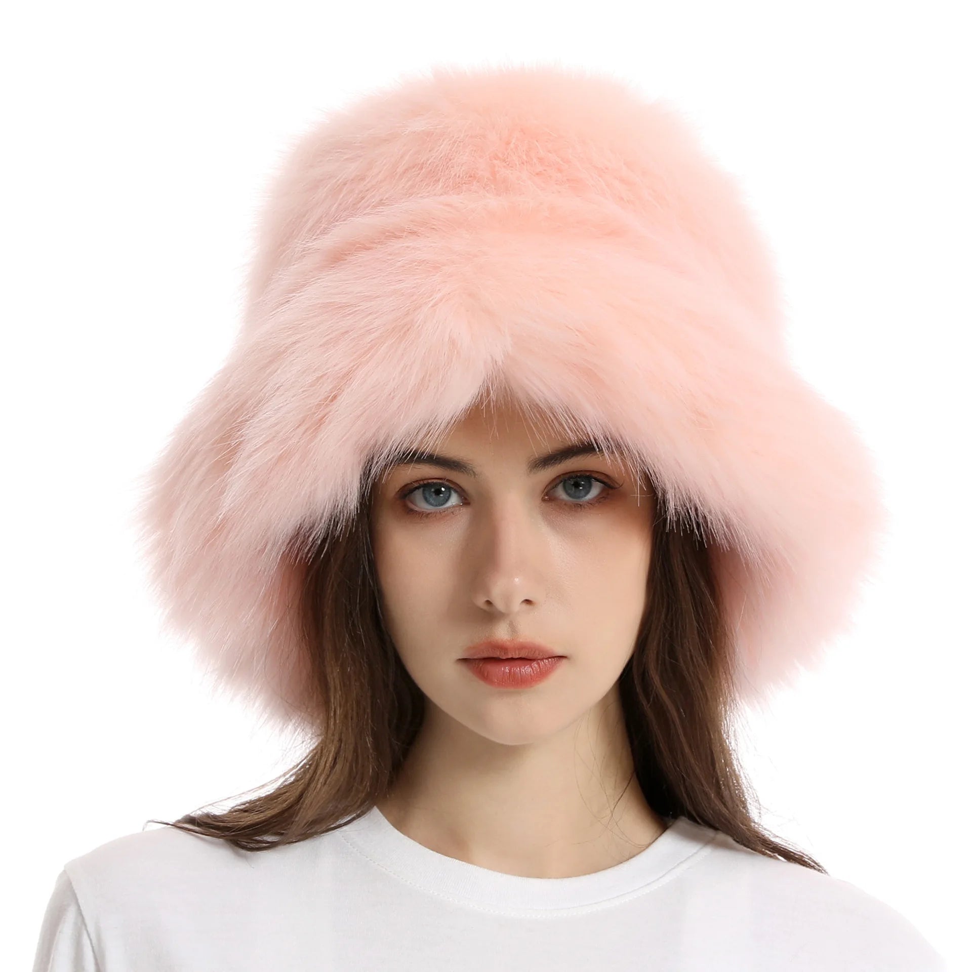 Red plush Bucket hat women's elegant autumn and winter fur bamboo hat Korean version advanced thermal cap cap 2023 large size