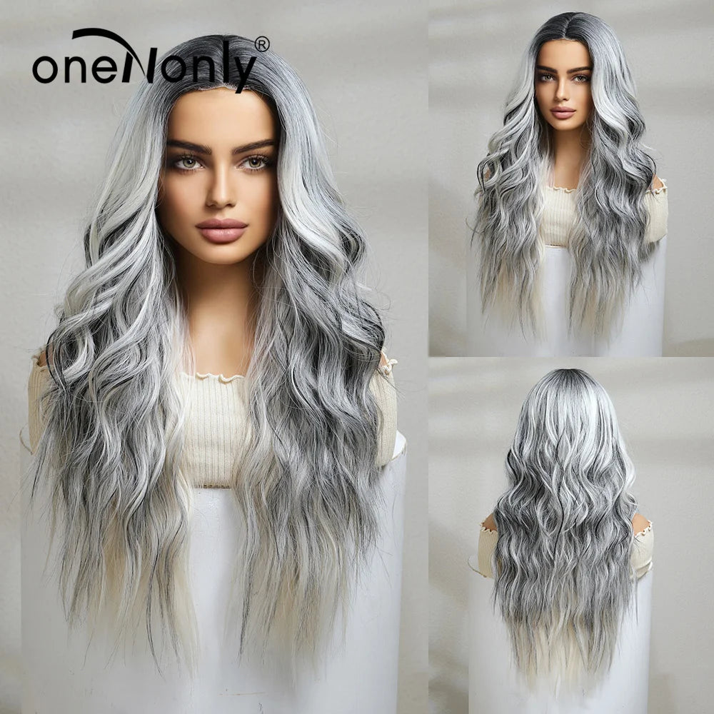 oneNonly Long Purple Wig Synthetic Wigs for Women Wave Cosplay Party Halloween Wig High Quality Hair