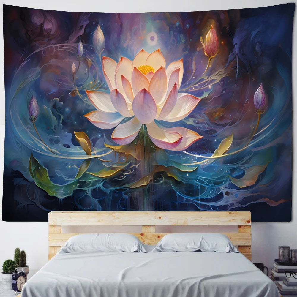 Meditation Lotus Tapestry Wall Art, Large Tapestry Mural Decoration, Home, Bedroom, Living Room Decoration - KIMLUD