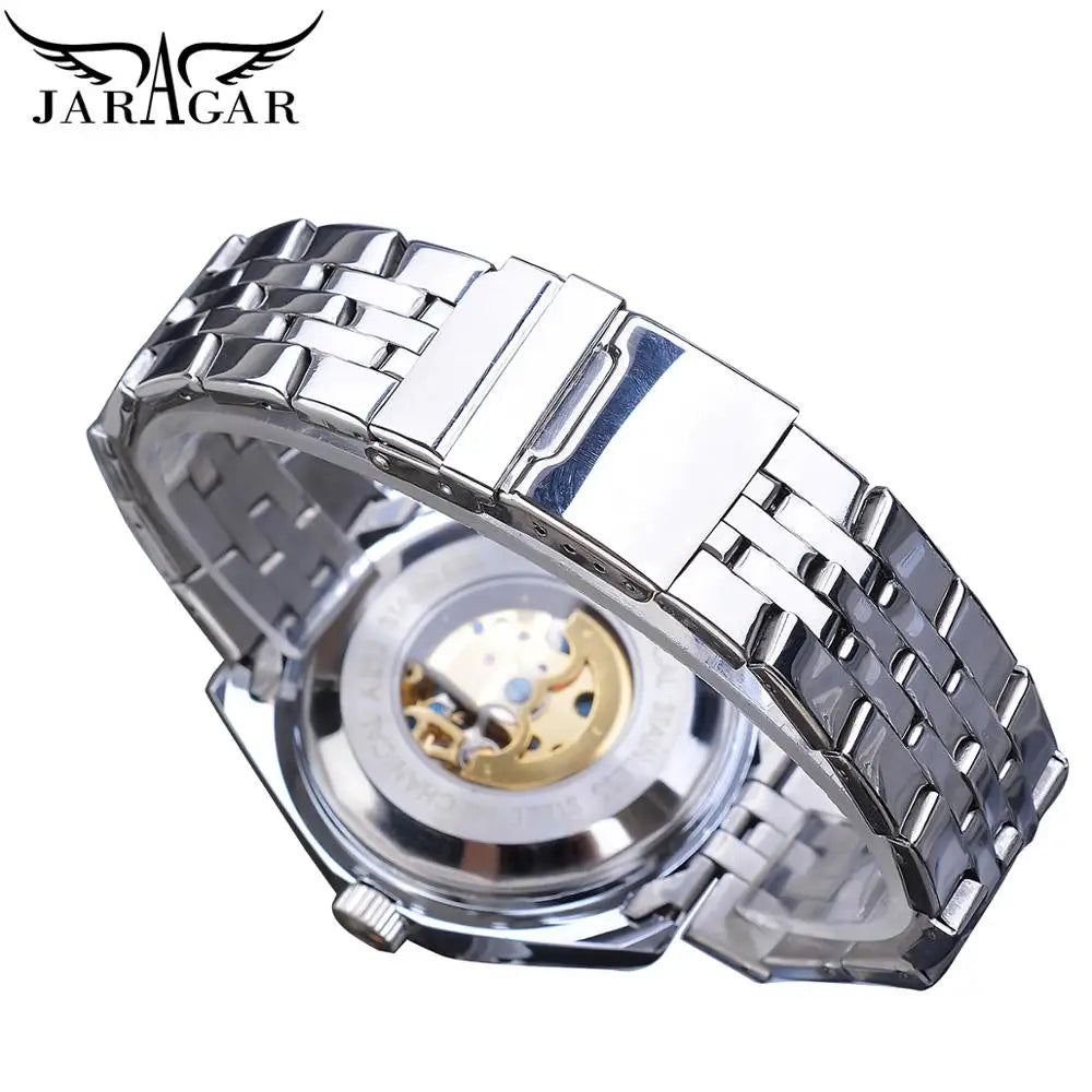 Jaragar Brand Classic Automatic Mens Watch Relojes Hombre Silver Skeleton Steel Sport Business Mechanical Clock Watches Relogio