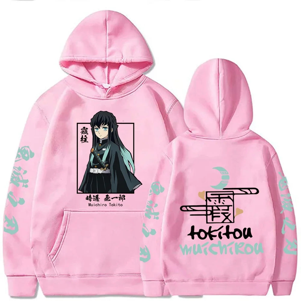 KIMLUD, New Funny Japan Anime Demon Slayer Women Hoodies Plus Size Sweatshirt Harajuku Muichiro Tokito Printed Hooded Girl Pullover, Pink / XXL, KIMLUD APPAREL - Womens Clothes