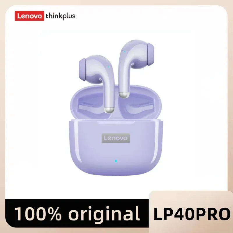 KIMLUD, Original Lenovo LP40 Pro TWS Earphones Wireless Bluetooth 5.1 Sport Noise Reduction Headphones Touch Control 250mAH Earphones, LP40PRO Purple, KIMLUD APPAREL - Womens Clothes