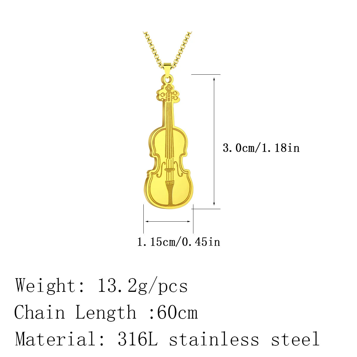 KIMLUD, Kinitial Violin Ornament Pendant Necklace Women Iconic Stringed Instrument Musician Jewelry Stainless Steel Jewelry, KIMLUD Womens Clothes