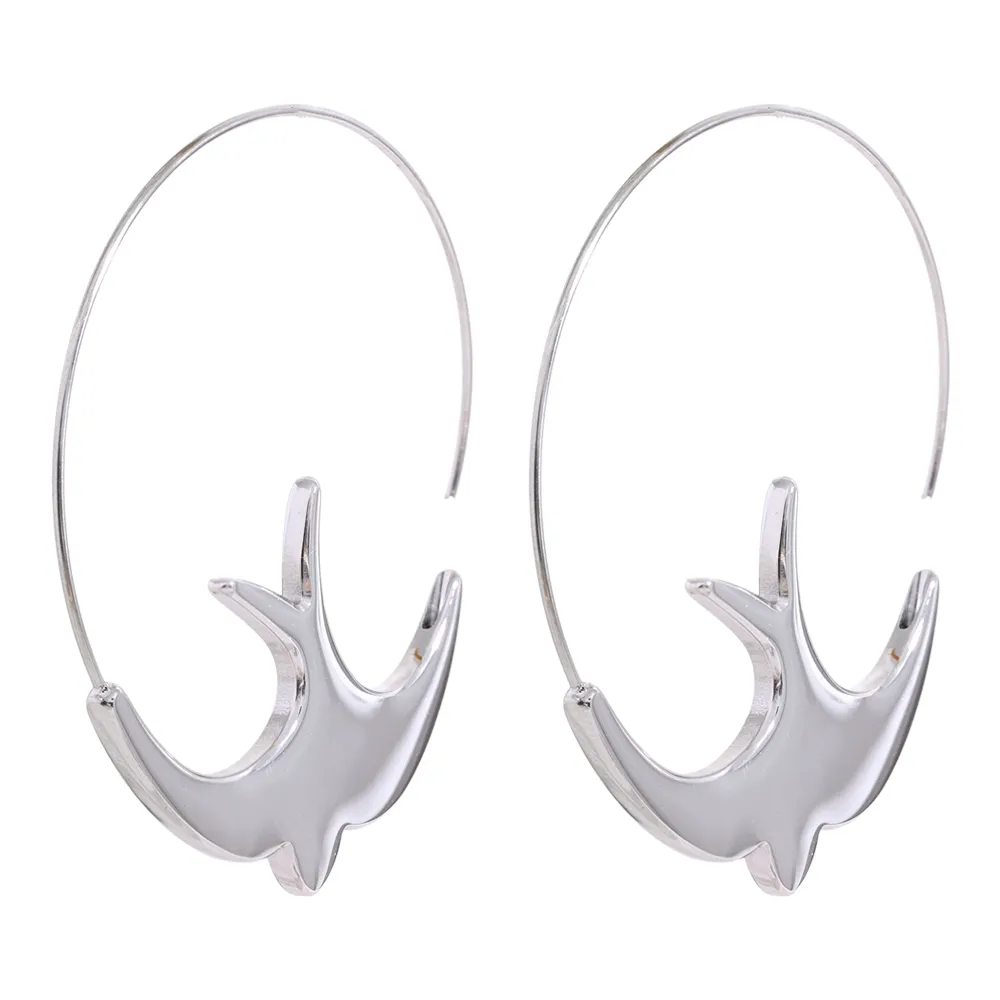 Yhpup New Stainless Steel Swallow Bird Thin Hoop Earrings for Women Prevent Allergy Minimalist Metal Personalized Ear Jewelry - KIMLUD