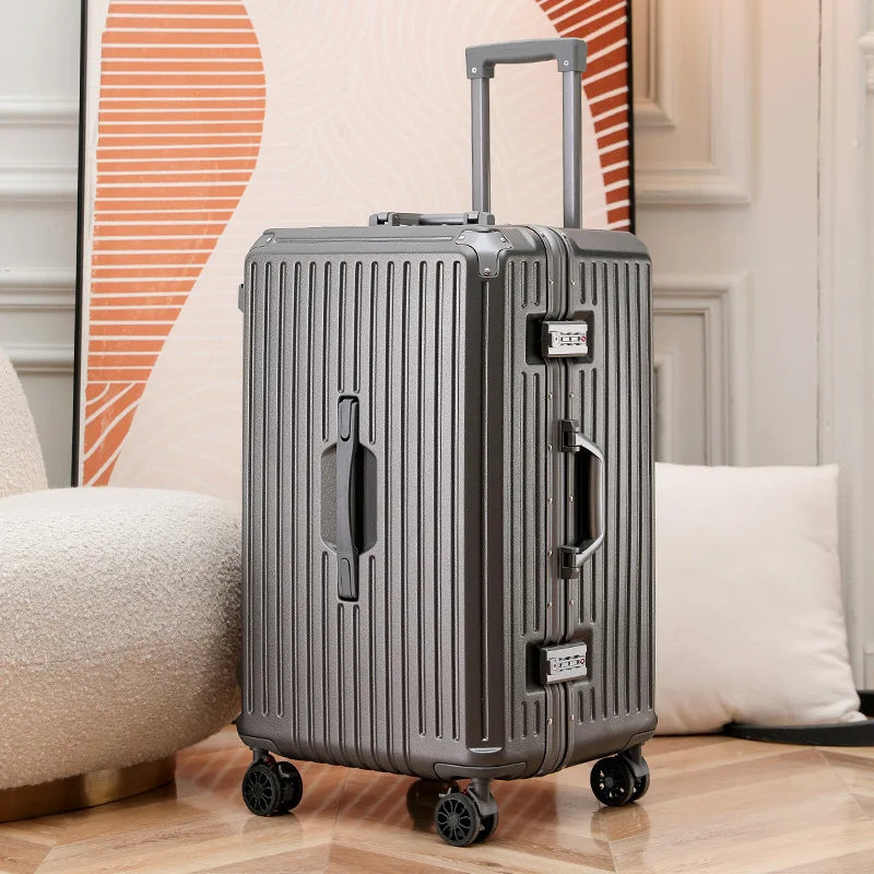 sushimu Suitcase Wide Handle Travel Suitcase Men 20 24 26 Carry-On Luggage Women PC Aluminum Frame Trolley Case