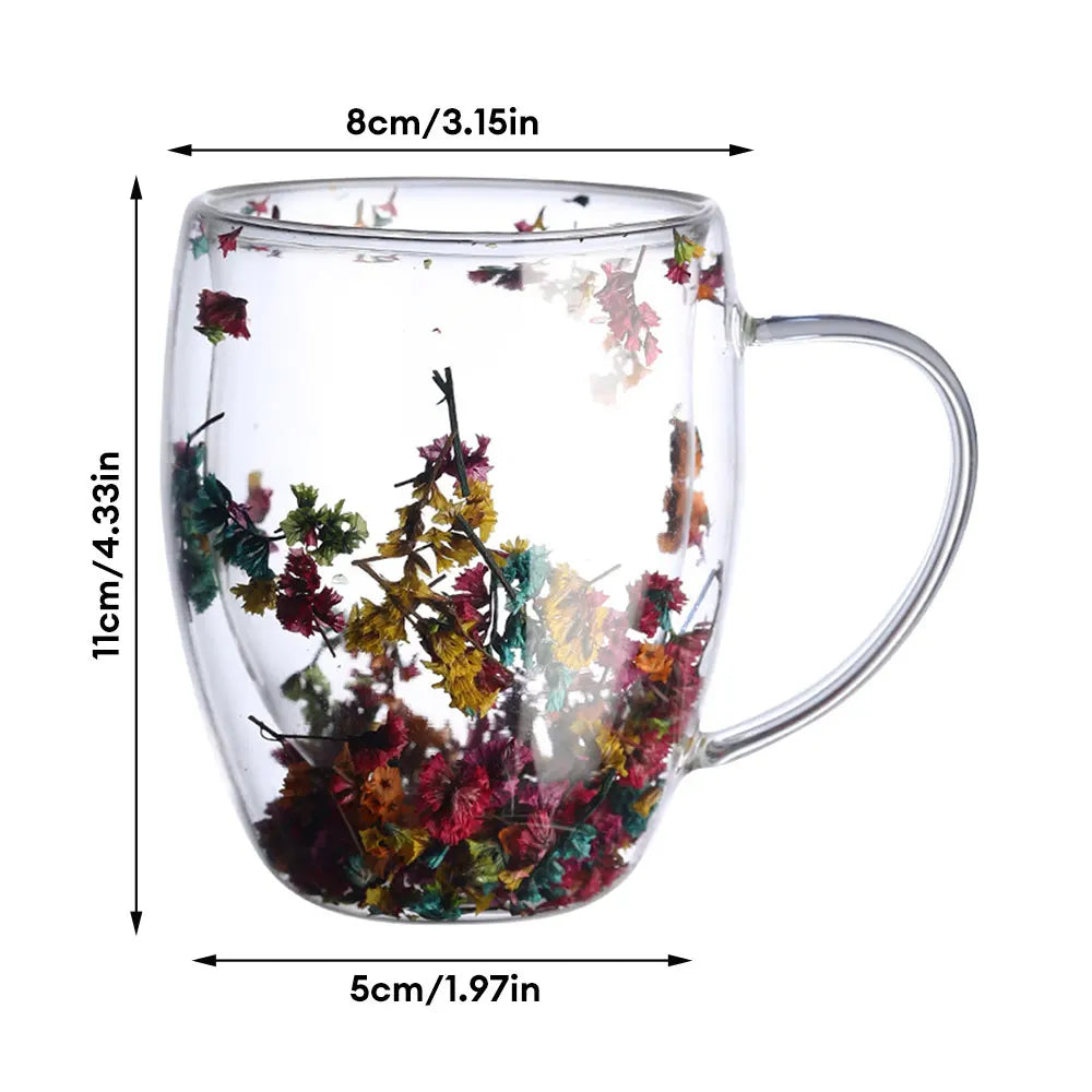 Creative Double Wall Glass Cup Dried Flower Filler Glass Cups Tea Coffee Cups Gifts High Borosilicate Glass Cups with Handles - KIMLUD