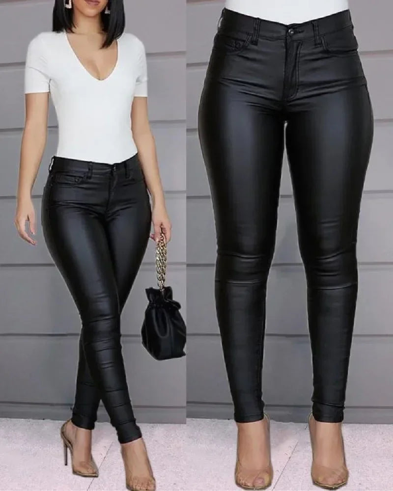 New Women PU Leather Pants Black Sexy Stretch Bodycon Trousers Women High Waist Long Casual Pencil Pants Plus Size XS-4XL - KIMLUD