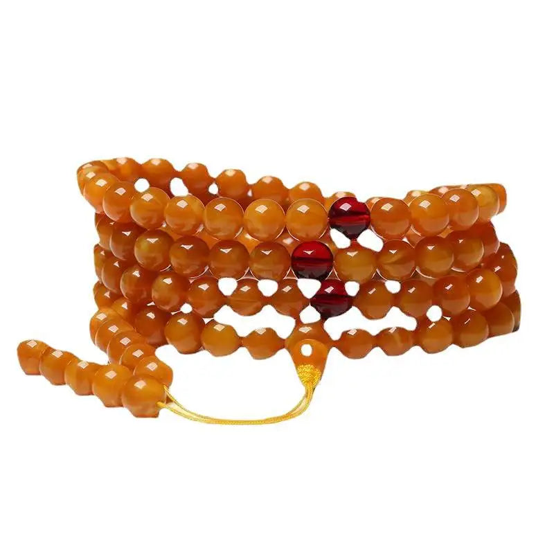 Myanmar Old Beeswax Circle 108 Beads Original Mineral Beeswax Amber Original Stone Necklace for Men and Women Hard Bracelets