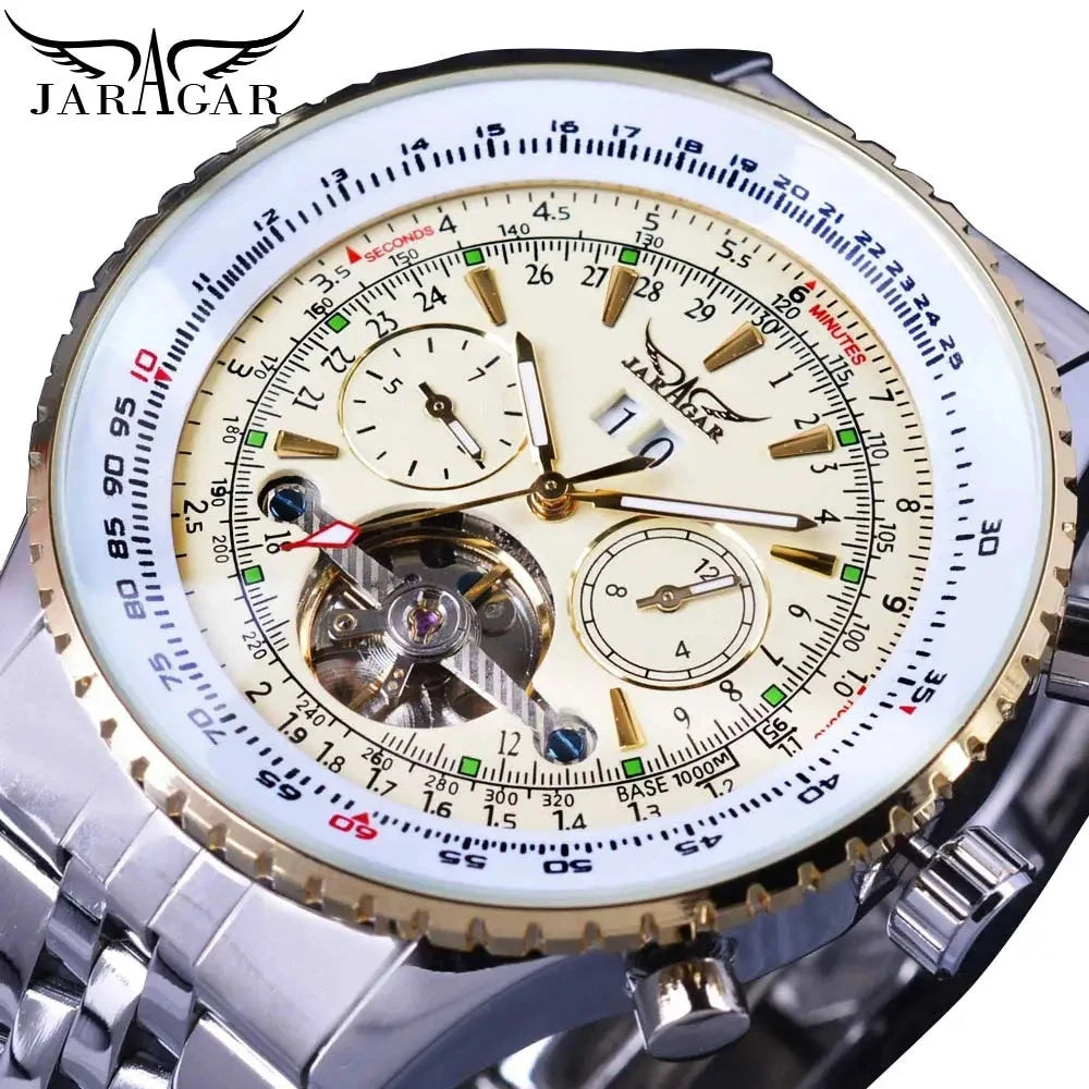 JARAGAR 034 brand tourbillon men's fully automatic mechanical watches waterproof leather strap mechanical watch for men