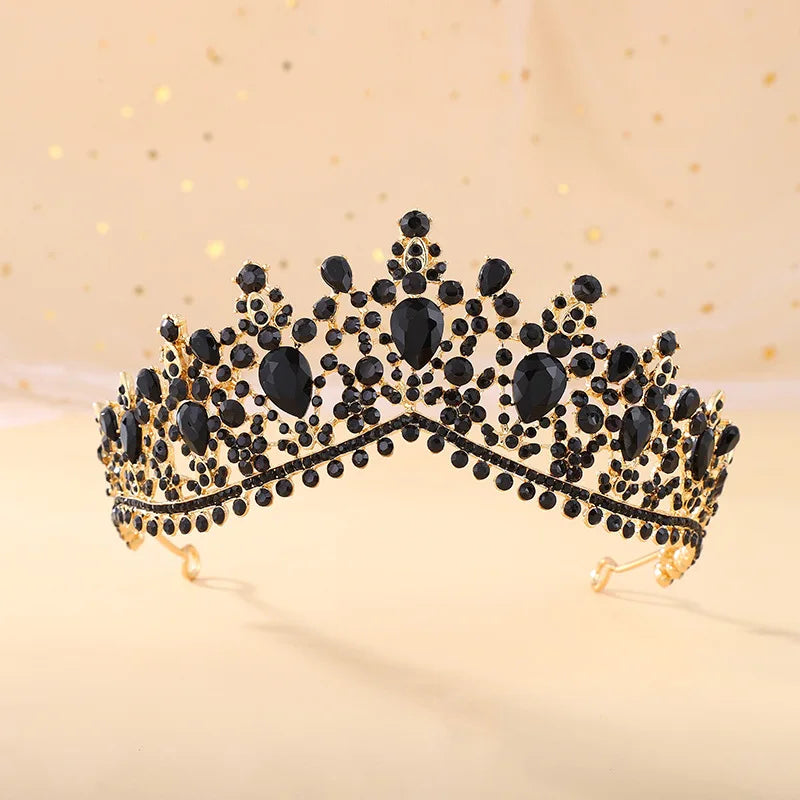 DIEZI Vintage Baroque Dark Blue Crystal Crown Bridal Hair Accessories Elegant Queen Tiaras Diadem Girls Wedding Dress Headbands