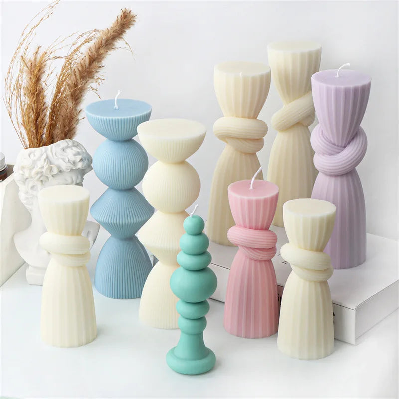 Upgraded Knot Cylindrical Candle Silicone Mold Bow Knot Stripe Cylindrical Candle Mold Vase Shape Candle Acrylic Plastic mold - KIMLUD