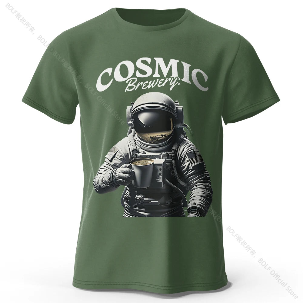 Men's Cosmic Brewery Printed T-Shirt 100% Cotton Oversized Street Graphic Tees for Men Women Summer Tops