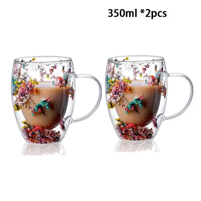 YWDL 1/2pcs Double Wall Glass Cup With Handle Heat Resistant Tea Coffee Cups Espresso Milk Mug Gift - KIMLUD