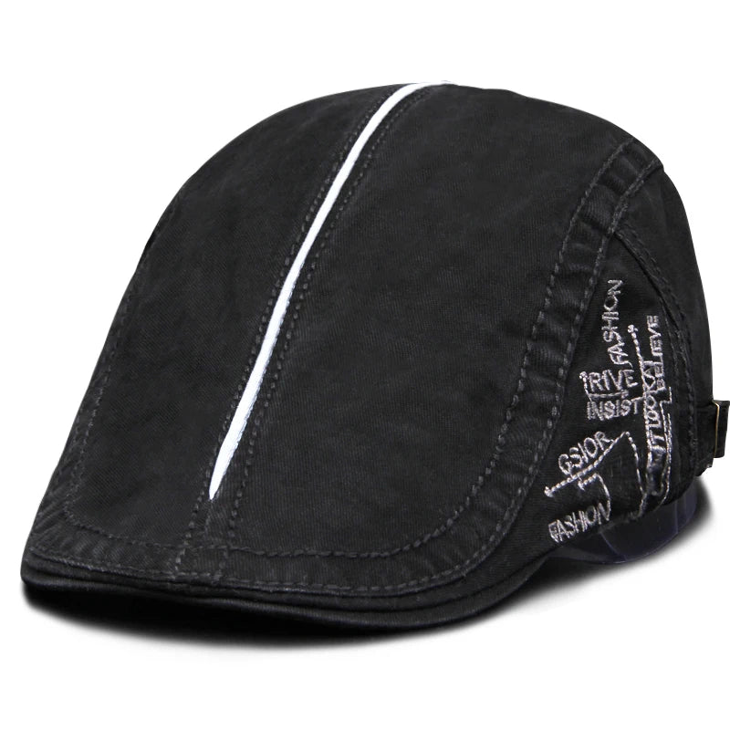 Men Beret Fashion Cotton Letter Flank Embroidery Cap Casual Soft Top Retro Literary Forward Caps Driver Hat Peak Berets