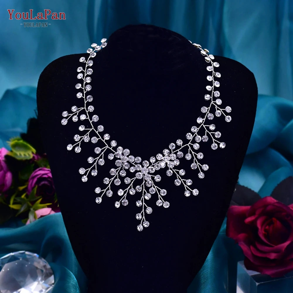 YouLaPan HN01 Shiny Crystal Bridal Necklace Ladies Women Collar Chain Choker Wedding Party Diamante Rhinestone Brides Jewelry