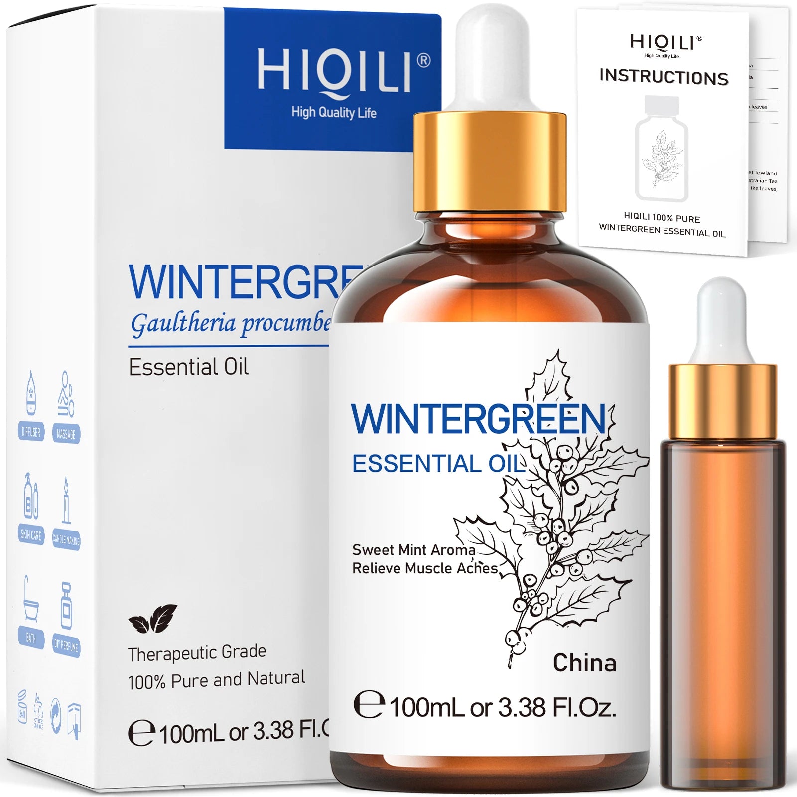 HIQILI 100ML Wintergreen Rose Jasmine Mint Clove Essential Oils for Skin Care Diffuser Humidifier Massage Candle Soap Making - KIMLUD