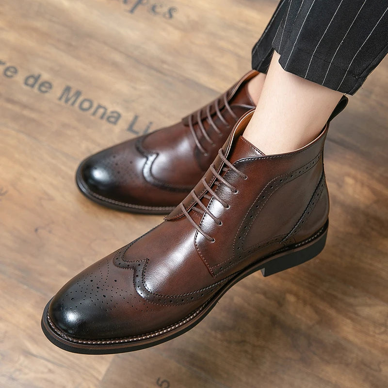 Korean Version Chelsea Boots Men Brown Black Leather Ankle Boots Men Business Casual British Style Men Shoes Autumn Winter Boots