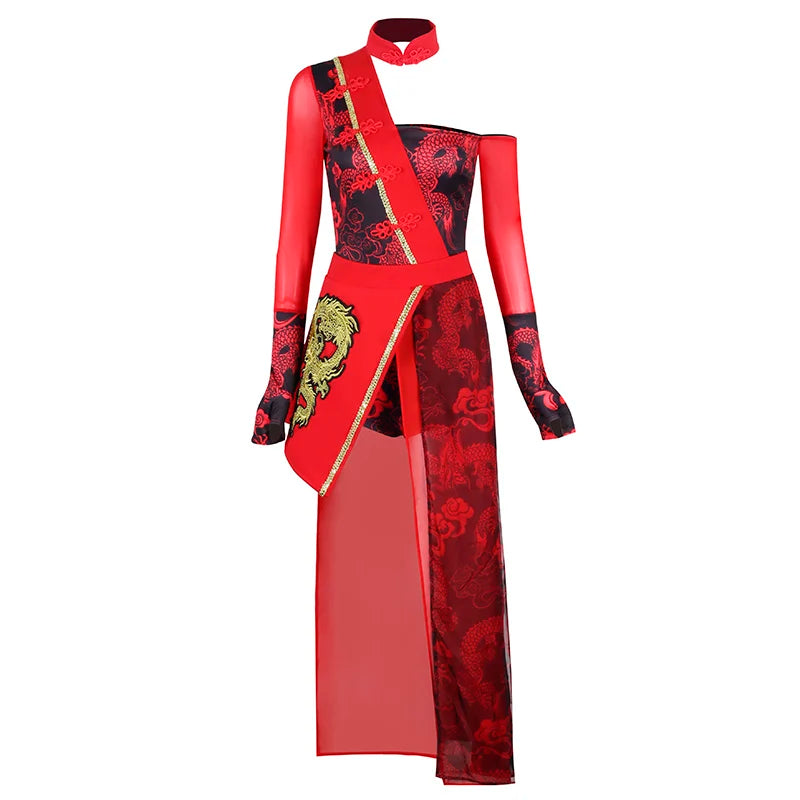 KIMLUD, Red Festival Outfits Hip Hop Clothes For Adults Gogo Dance Stage Costumes Chinese Style Women'S Jazz Performance Clothes, KIMLUD Womens Clothes