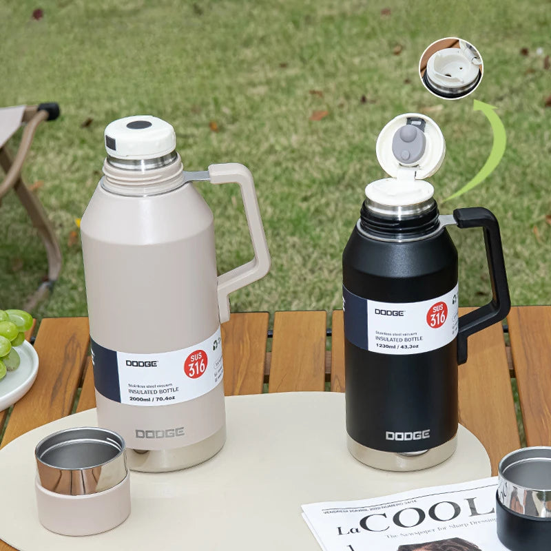 2024 New Dodge Perseverance Travel Thermos Cup Stainless Steel Portable Kettle 1.23L 2.0L Vacuum Insulated Cup Large Capacity