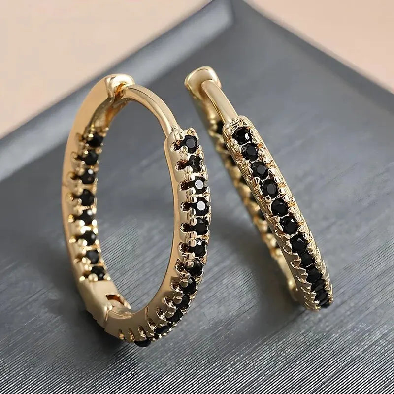 Trendy Gold Color Cubic Zirconia Round Copper Earrings For Women Metal Crystal Earring Party Everyday Jewelry