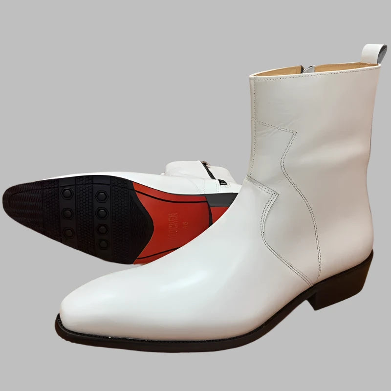 Luxury Brand Chelsea Boots High Grade Men Calf Boots Slip On Zipper Casual Men Dress Shoes White Black Leather Boots Men